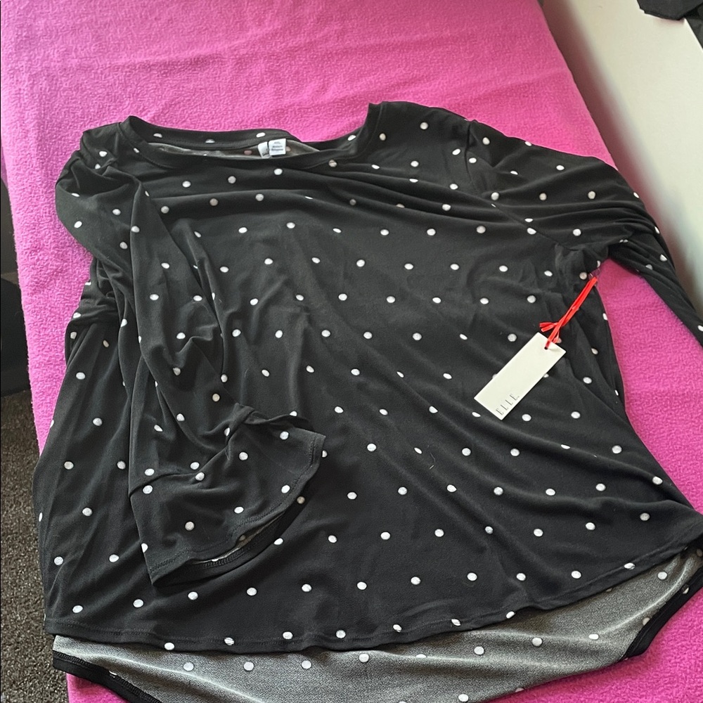 Elle Black and White Polka Dot Blouse